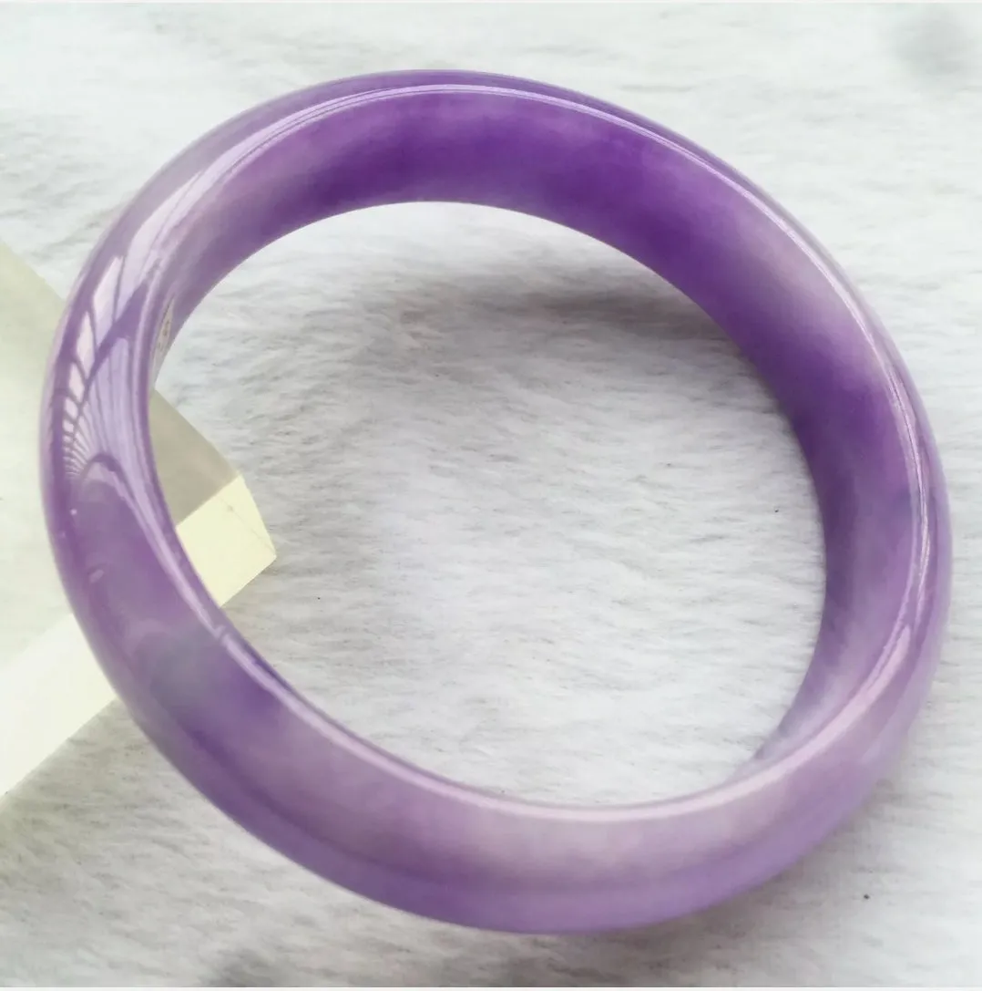 10% OFF- 57/58/59mm Certified Natural Lavender Jadeite Emerald A*Jade HandCarved Lucky Bracelet Bangle F123