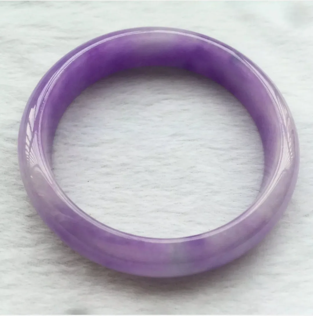 10% OFF- 57/58/59mm Certified Natural Lavender Jadeite Emerald A*Jade HandCarved Lucky Bracelet Bangle F123