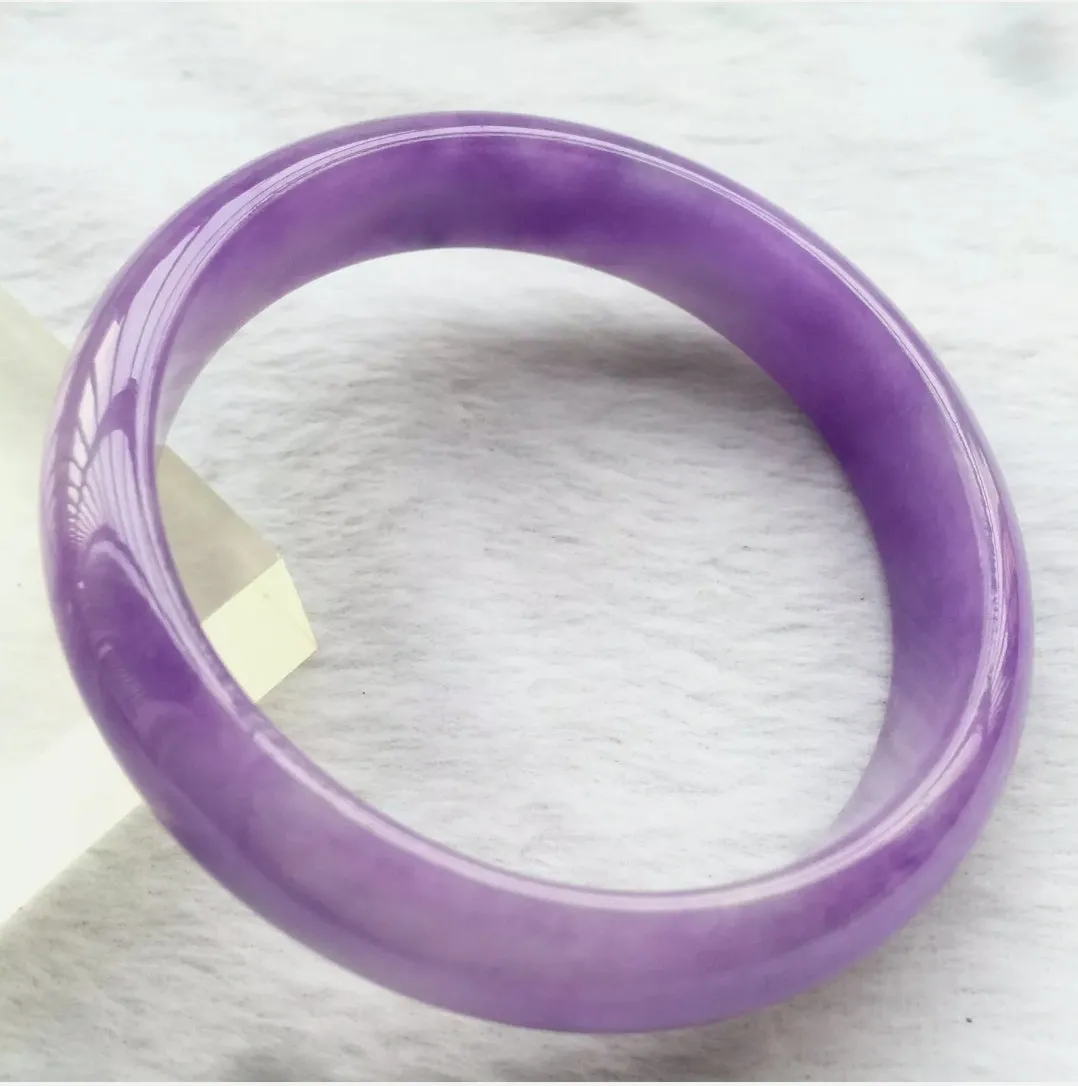 10% OFF- 57/58/59mm Certified Natural Lavender Jadeite Emerald A*Jade HandCarved Lucky Bracelet Bangle F123