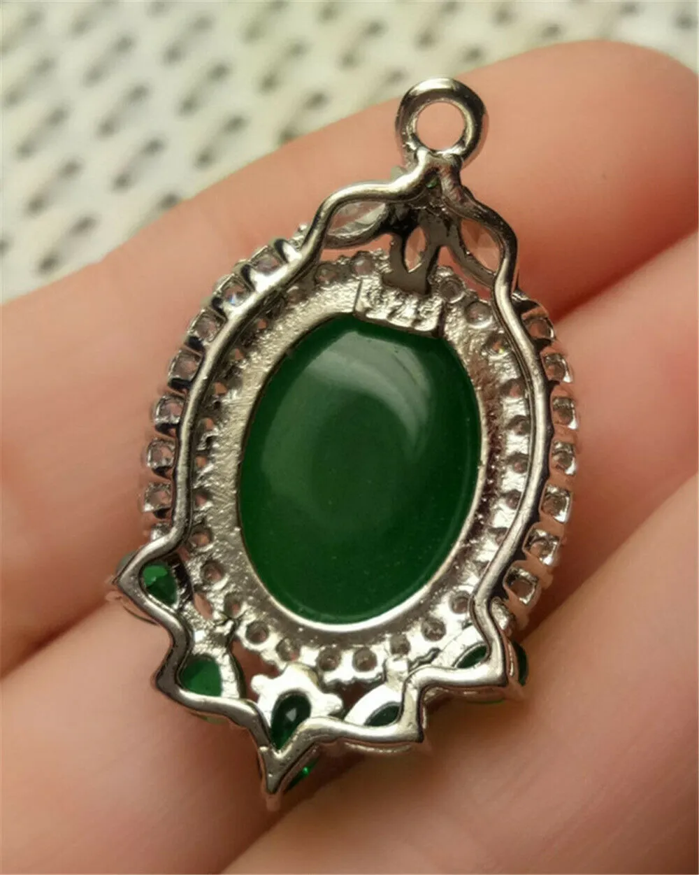 10% OFF- Certified Natural Emerald A*Jade Handcrafted Lucky Green Jade Oval Pendant-925 Sterling Silver A2951