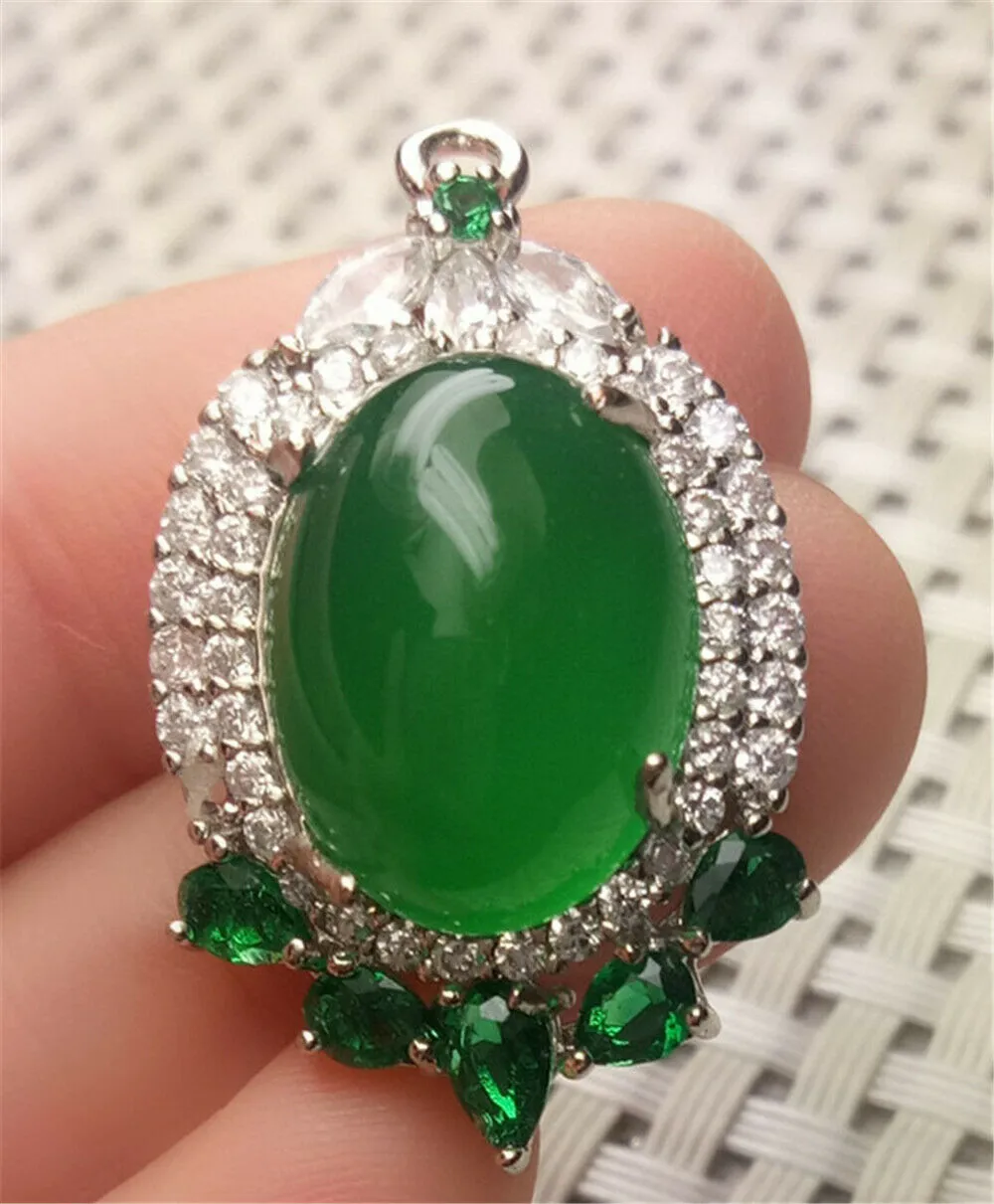 10% OFF- Certified Natural Emerald A*Jade Handcrafted Lucky Green Jade Oval Pendant-925 Sterling Silver A2951