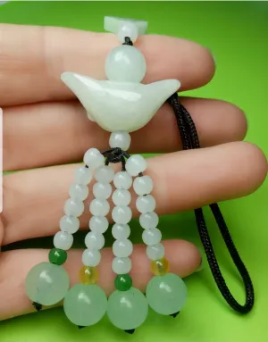 10% OFF- Certified Natural Jadeite Emerald A*Jade HandCarved Lucky Safe Car Rearview Mirror Pendant Lucky Hanging Ornament Decor A8575