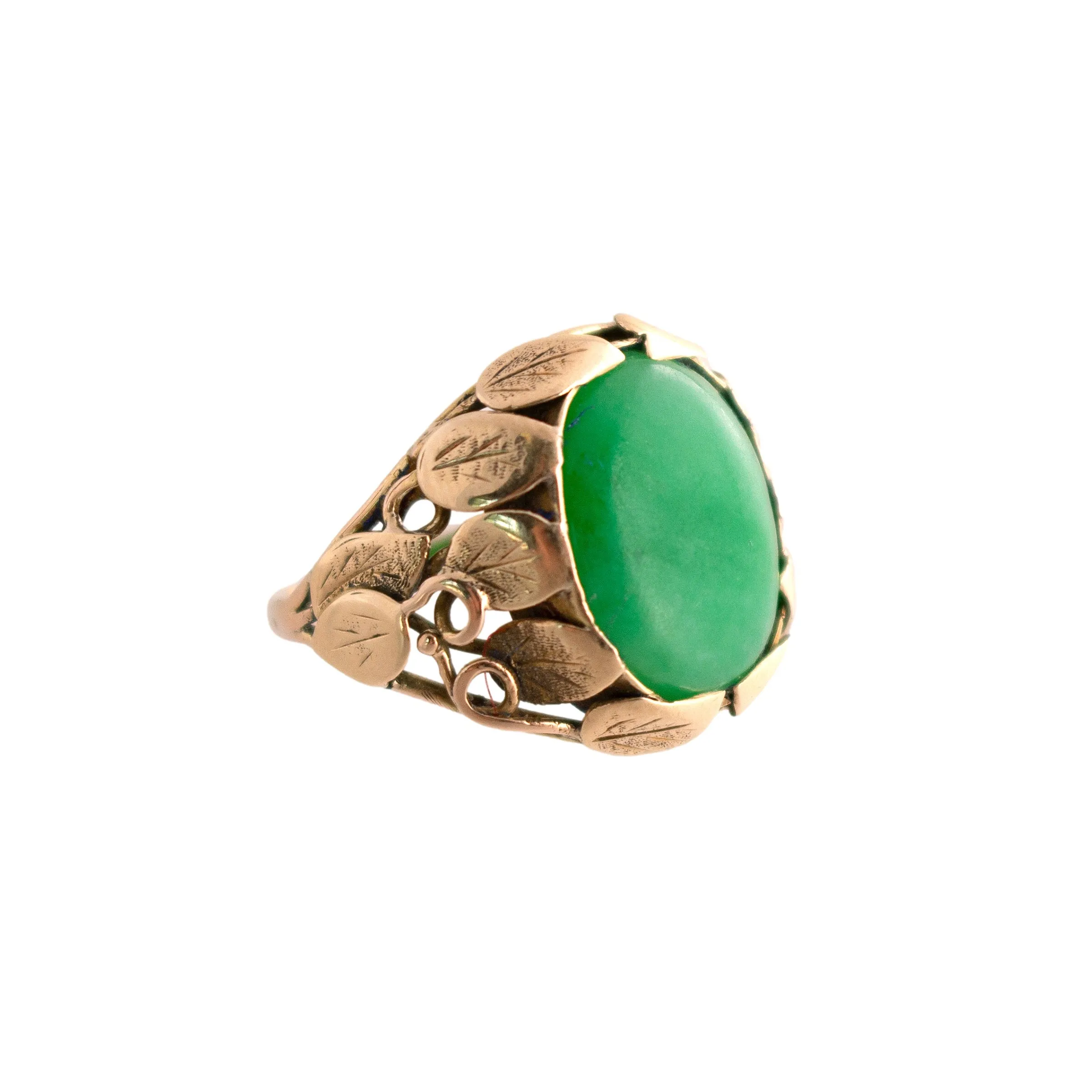 14K Gold Jade Leaf Ring