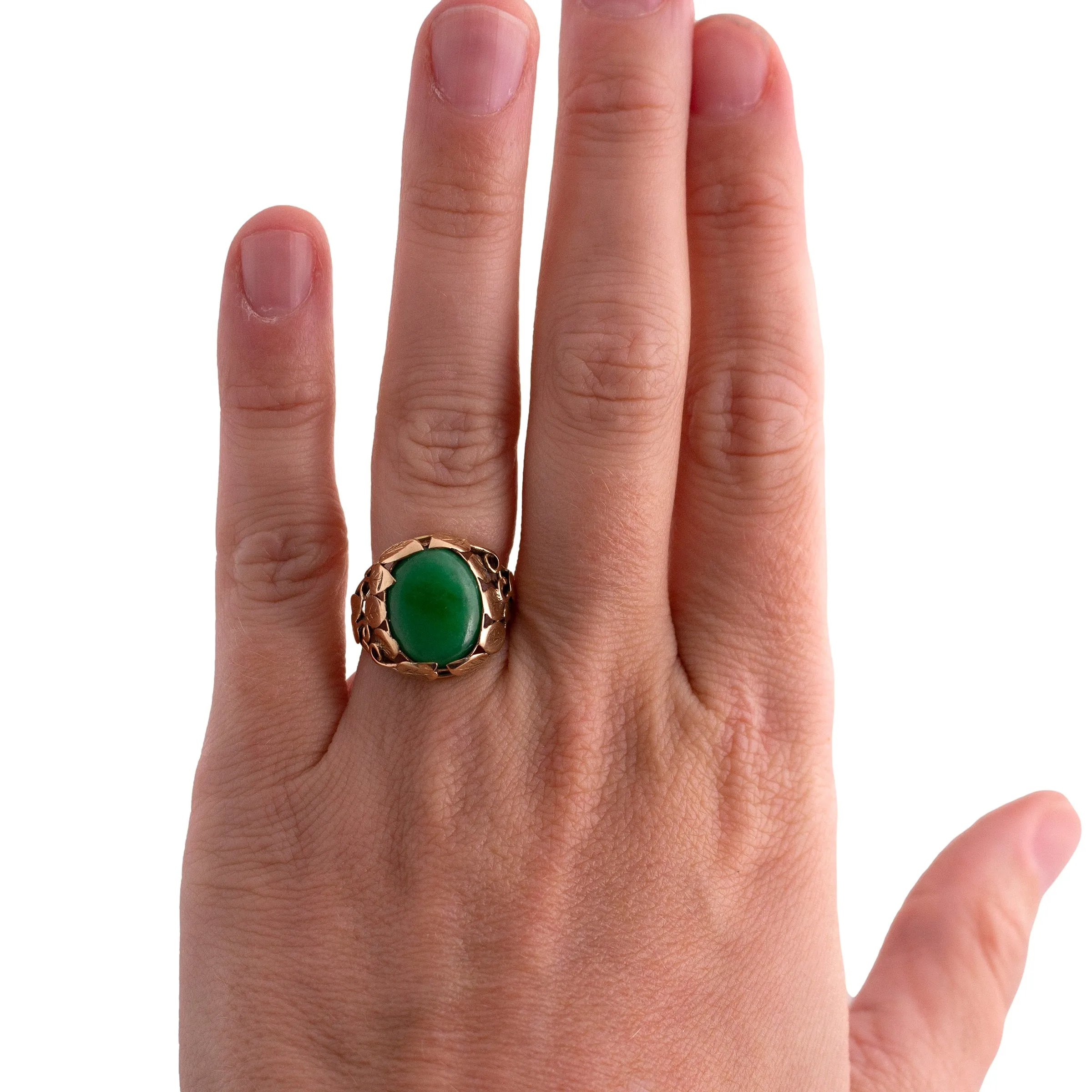 14K Gold Jade Leaf Ring
