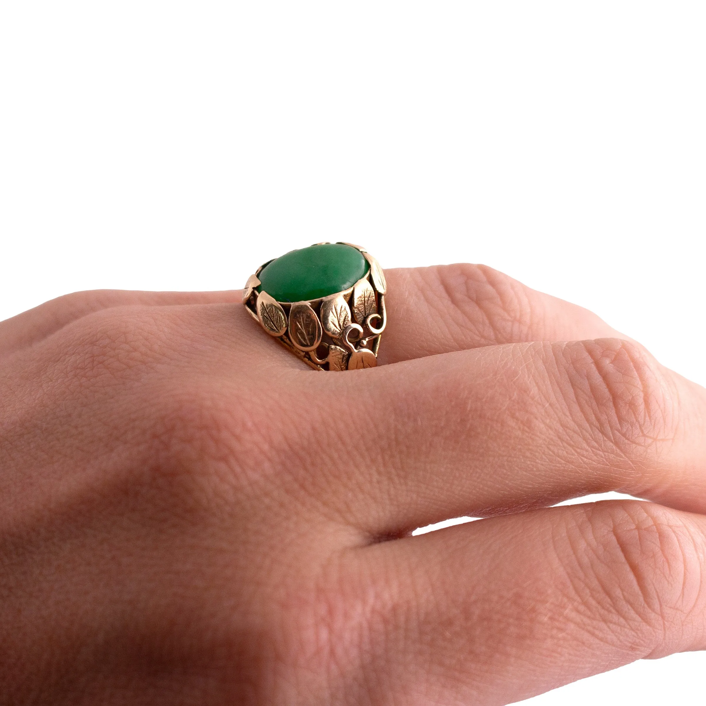 14K Gold Jade Leaf Ring