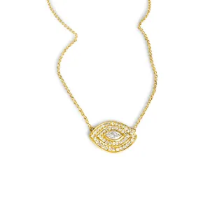 14KT Gold Diamond Marquise Diamond Evil Eye Necklace