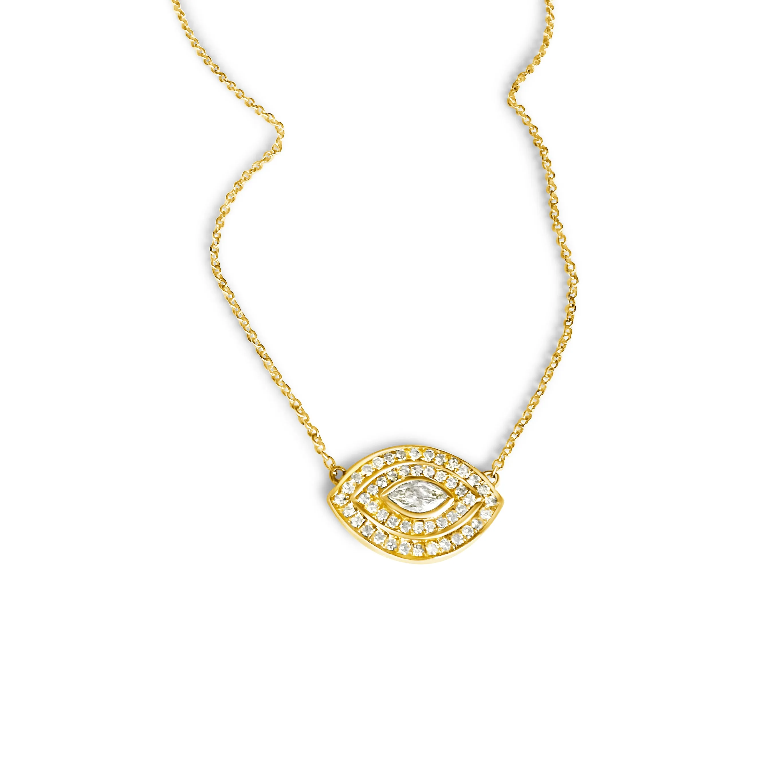 14KT Gold Diamond Marquise Diamond Evil Eye Necklace