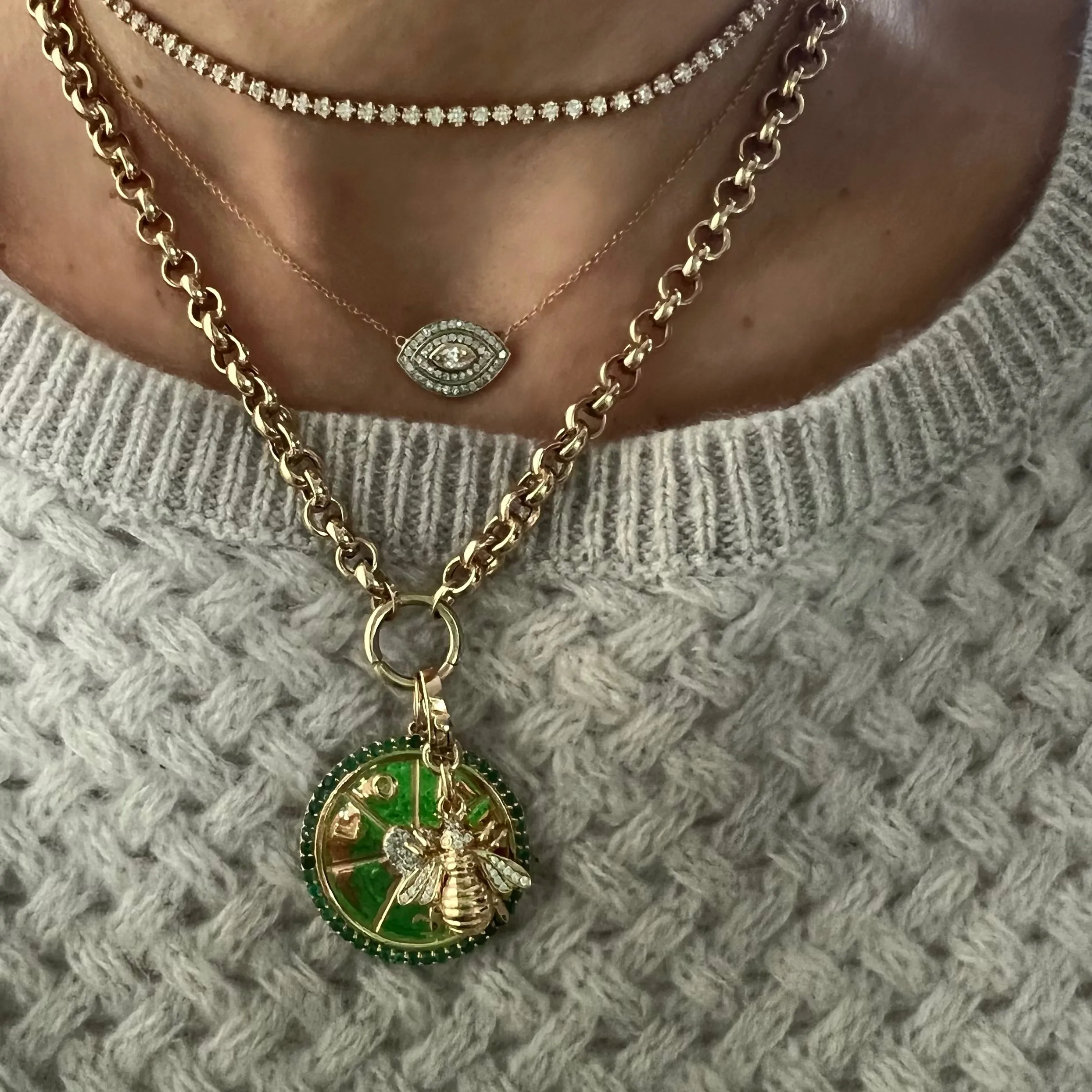 14KT Gold Diamond Marquise Diamond Evil Eye Necklace