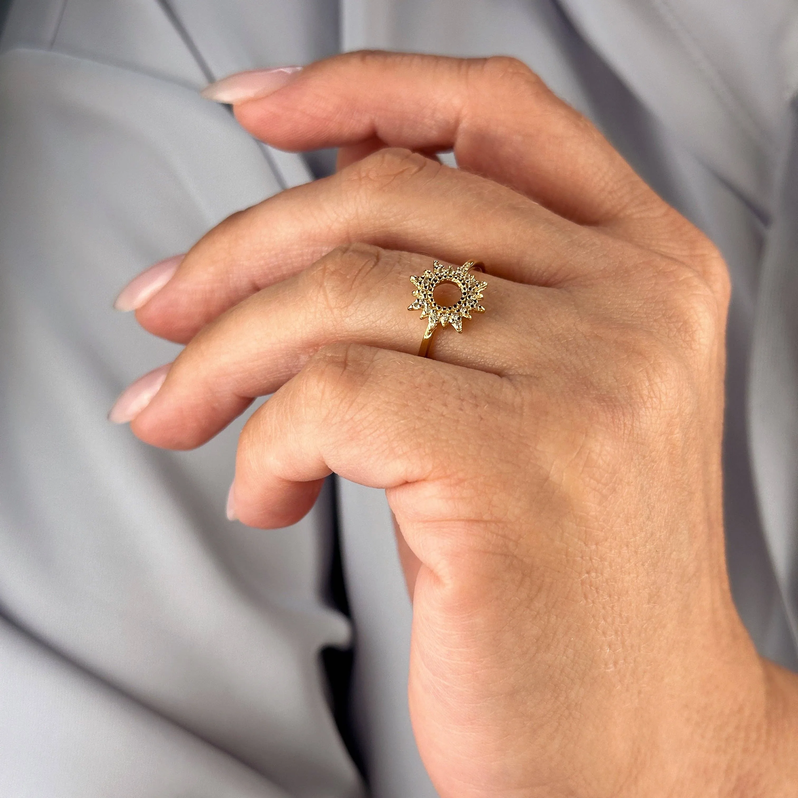 18k Gold Filled Round Sun Ring