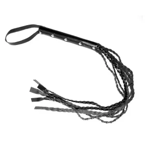 25.5 Inch Black Leather Whip with 6 Plated Strings