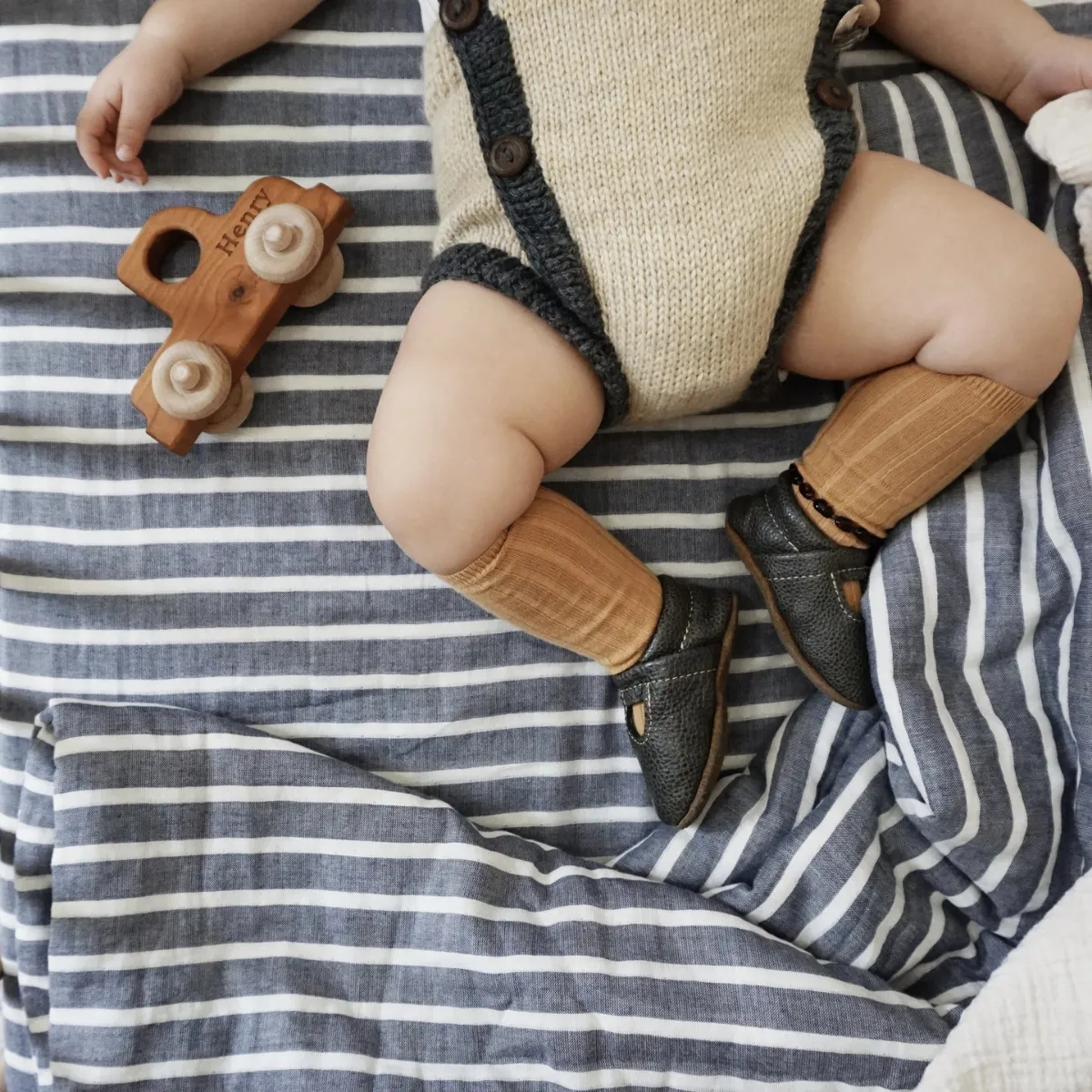 3 piece Crib Set - Dark Navy Breton Stripe