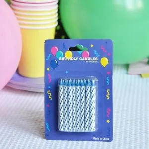 48 Blue Candy Striped Birthday Candles 2" Candle Stick Cake Topper Aqua White