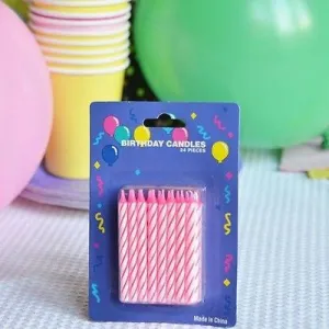 48 Pink Candy Striped Birthday Candles 2" Candle Stick Pink White Cake Topper