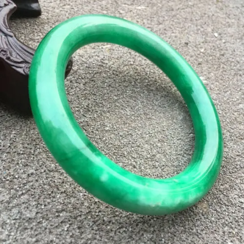 58-60mm Certified Natural Green Jadeite Emerald A Jade HandCarved Round Bracelet Bangle GX3732 with Gift Box