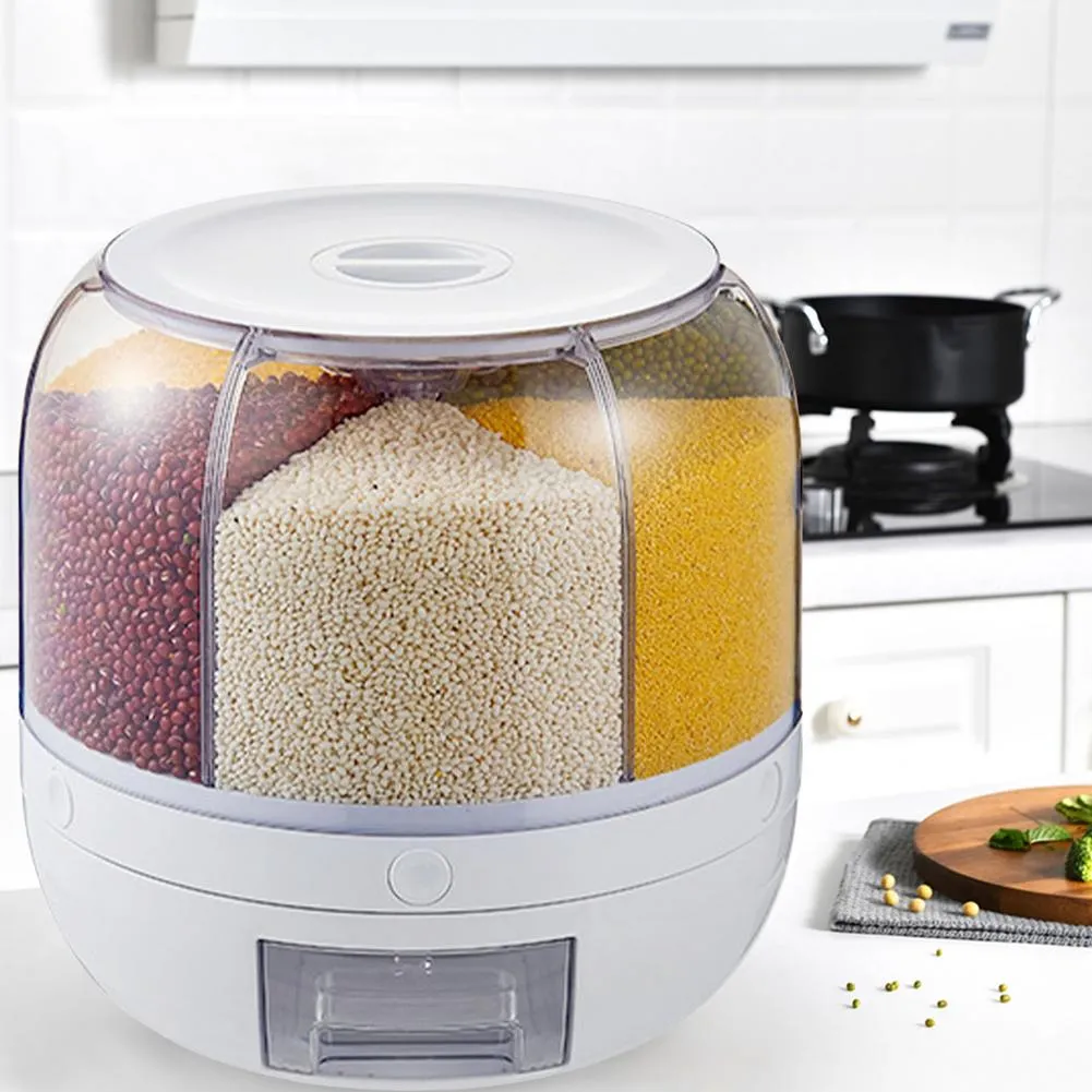 6-Grid Rotatory Grain Bucket Container - Jennyhome