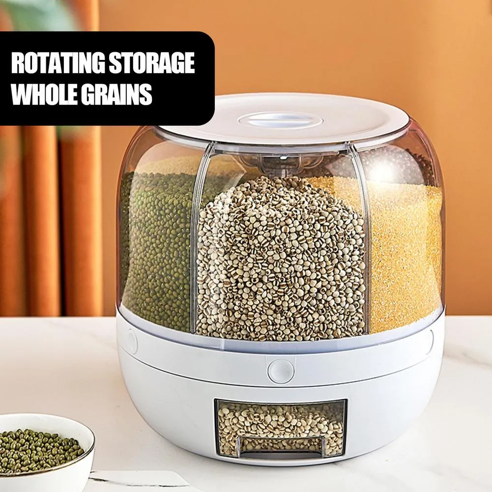 6-Grid Rotatory Grain Bucket Container - Jennyhome