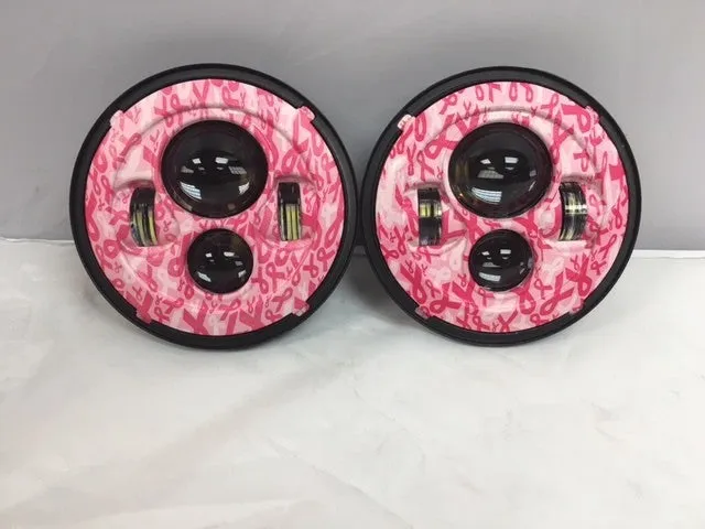 7'' BREAST CANCER AWARNESS DESIGN Suzuki Sierra Fits: Jeep Wrangler JK CJ TJ LED Rubicon Projector Daymaker Headlights Pair / Set