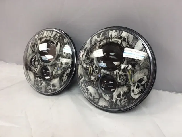 7'' SKULL DESIGN Suzuki Sierra Fits: Jeep Wrangler JK CJ TJ LED Rubicon Projector Daymaker Headlights Pair / Set