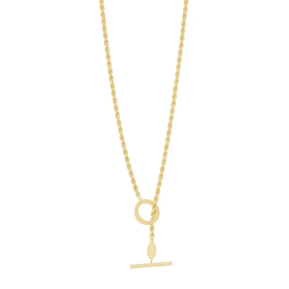 9ct Yellow Gold Silver Infused Rope Necklace With Fob and Circle