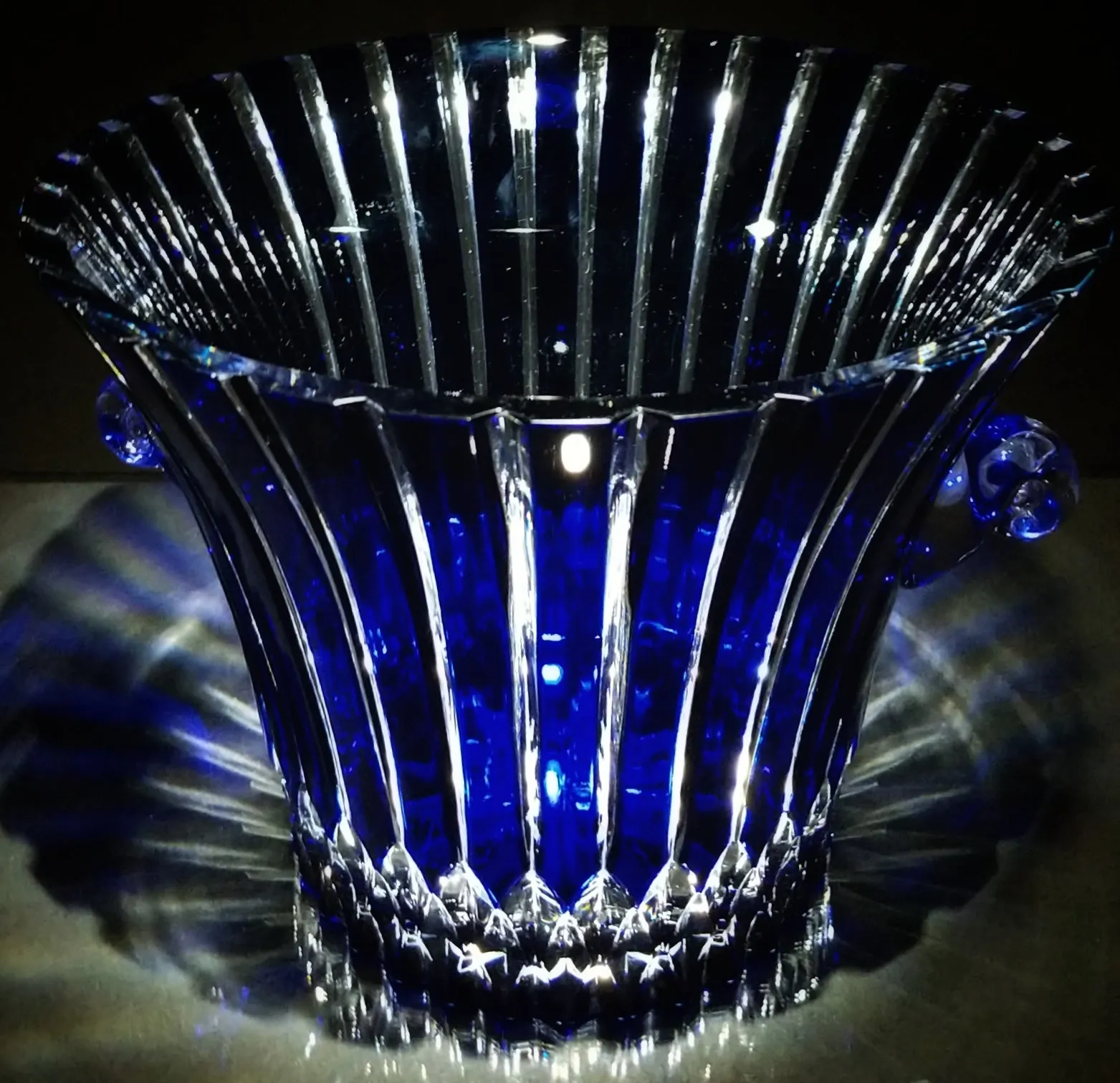 AJKA Cobalt Blue and Clear Cut Large Ice Bucket