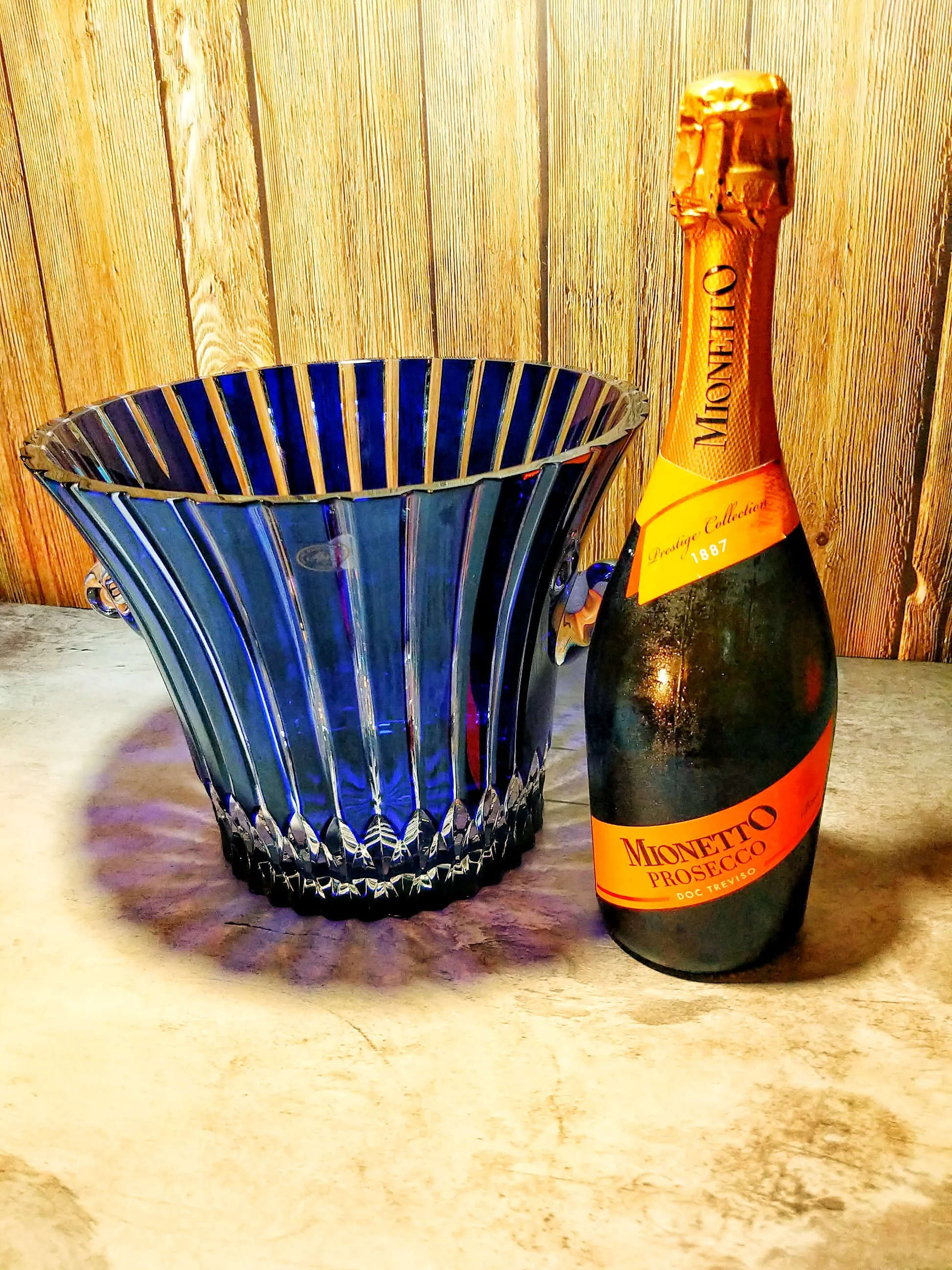 AJKA Cobalt Blue and Clear Cut Large Ice Bucket