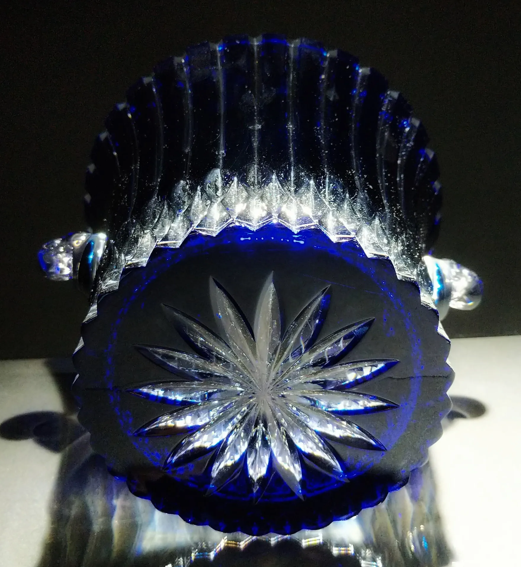 AJKA Cobalt Blue and Clear Cut Large Ice Bucket
