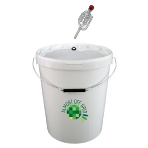 Almost Off Grid 25 litre Brewing Bucket with bored lid and Fermentation Airlock