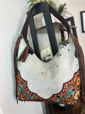 Arrow Leather Tooled Cowhide Hobo Purse