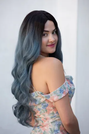 Ash Blue Ombre Wavy Synthetic Wig Viorel