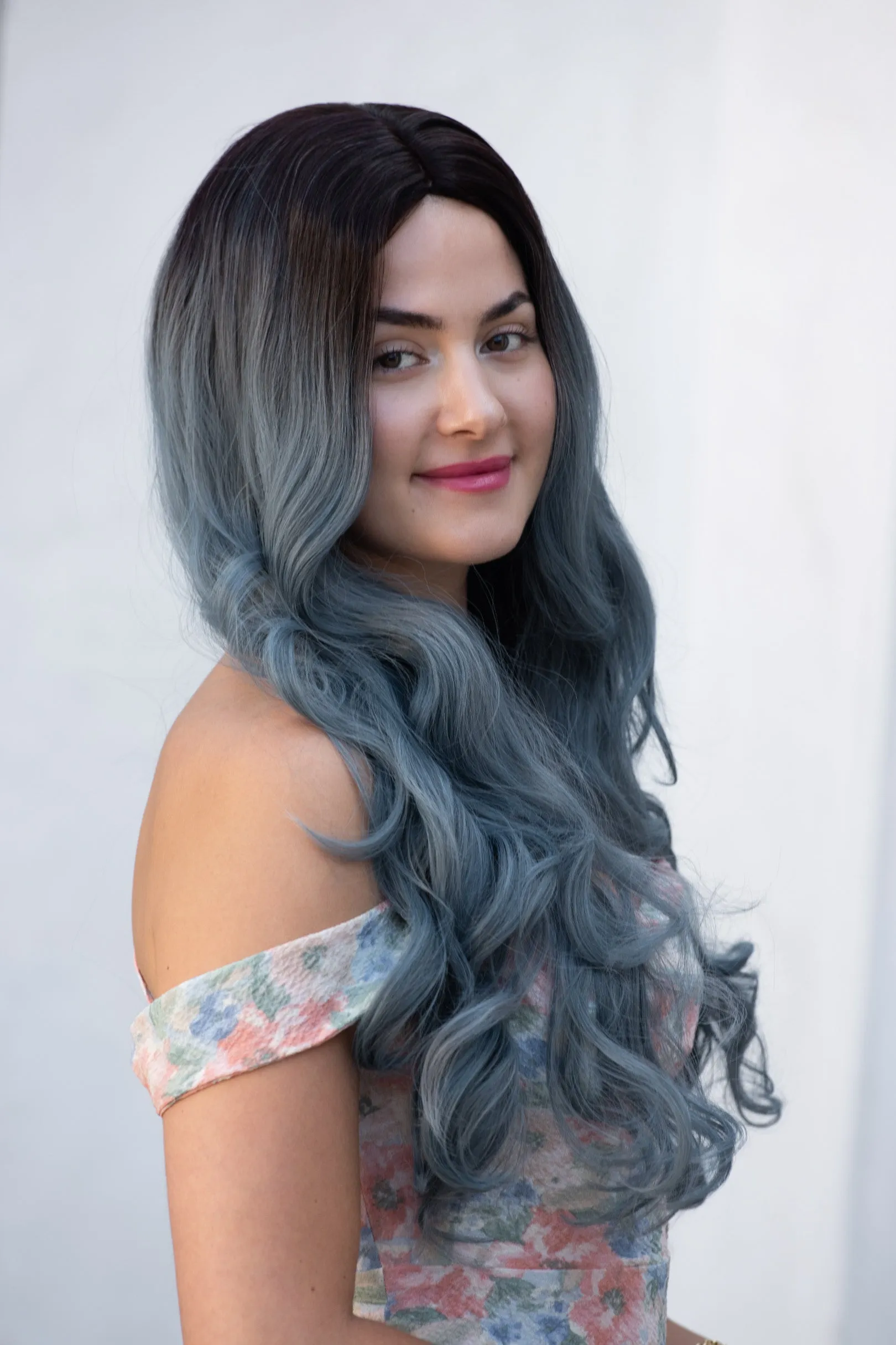Ash Blue Ombre Wavy Synthetic Wig Viorel