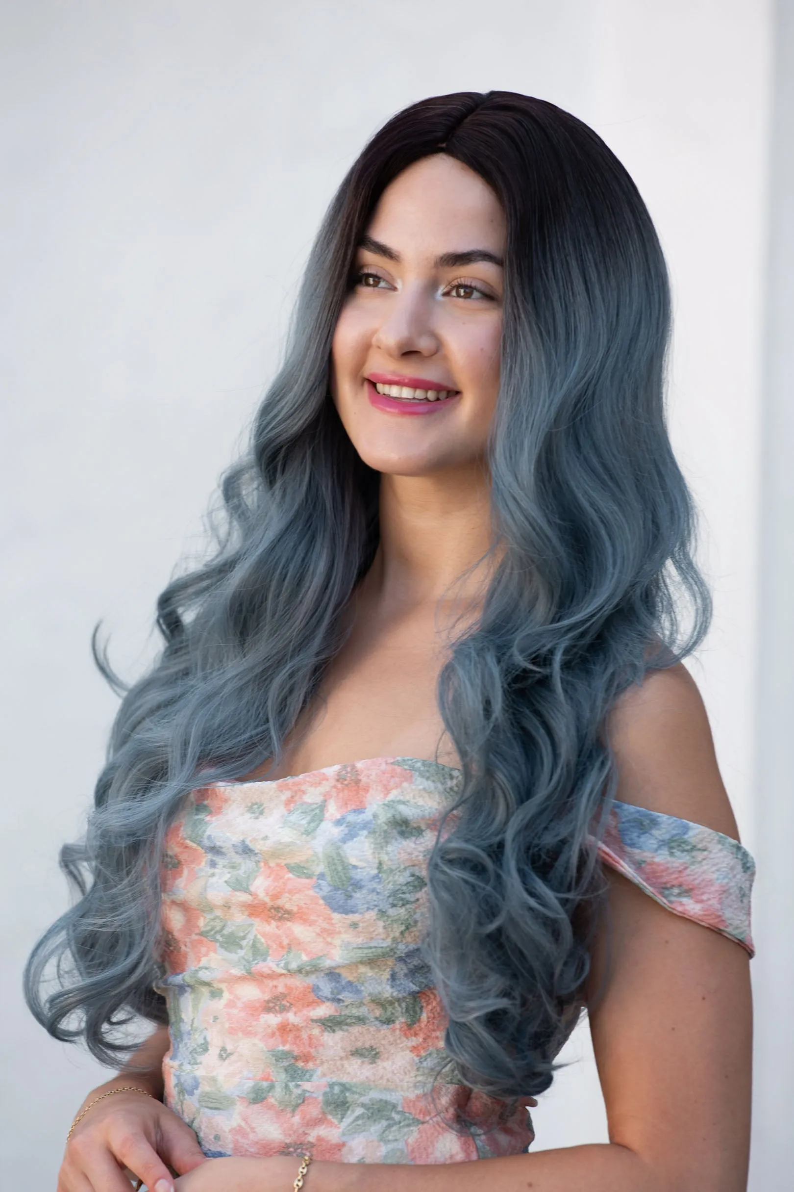 Ash Blue Ombre Wavy Synthetic Wig Viorel