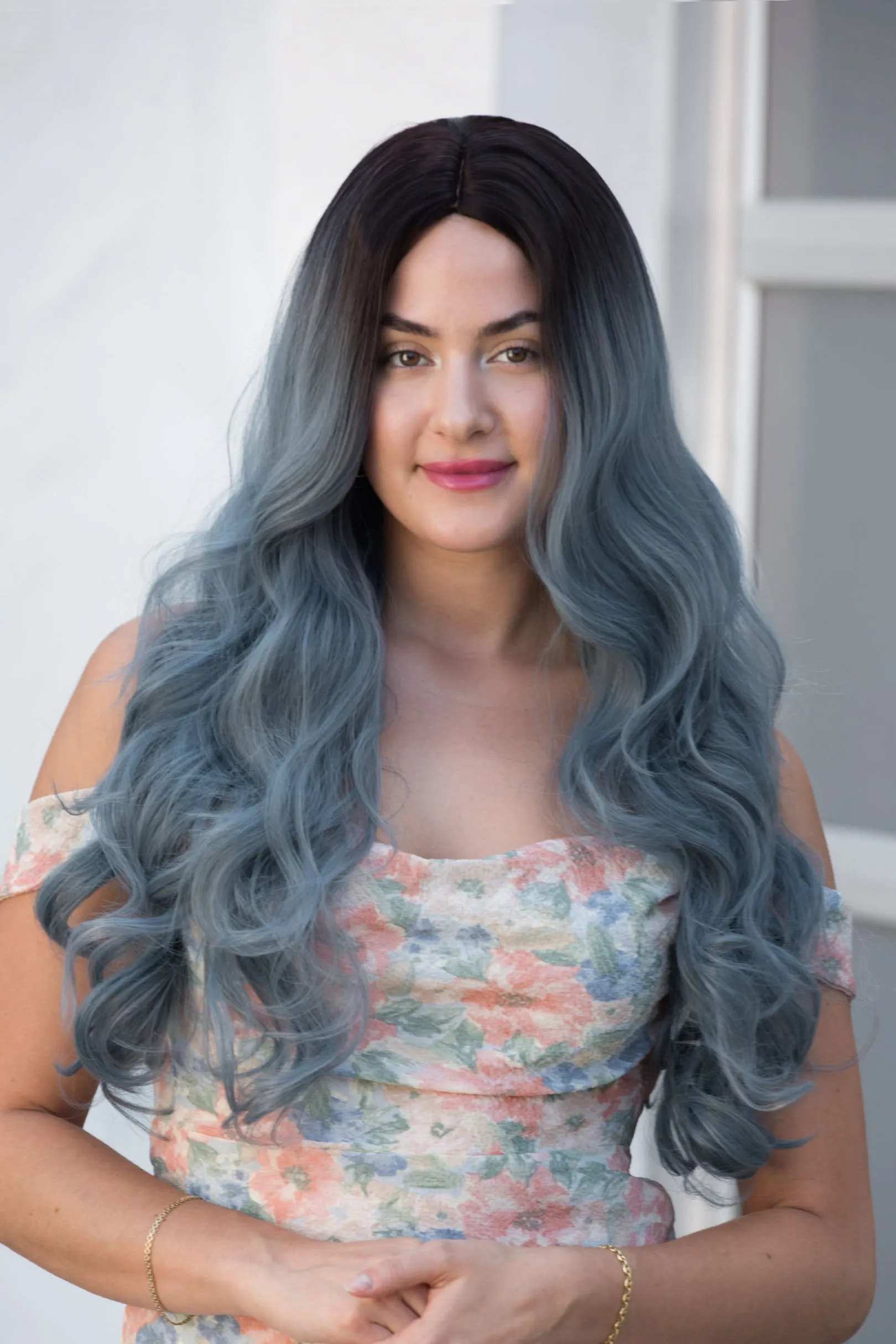 Ash Blue Ombre Wavy Synthetic Wig Viorel
