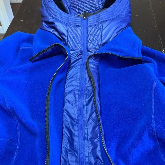 ATHLETA Power Peak Double Zip Jacket Blue Fleece HoodieDouble Zipper Size M.