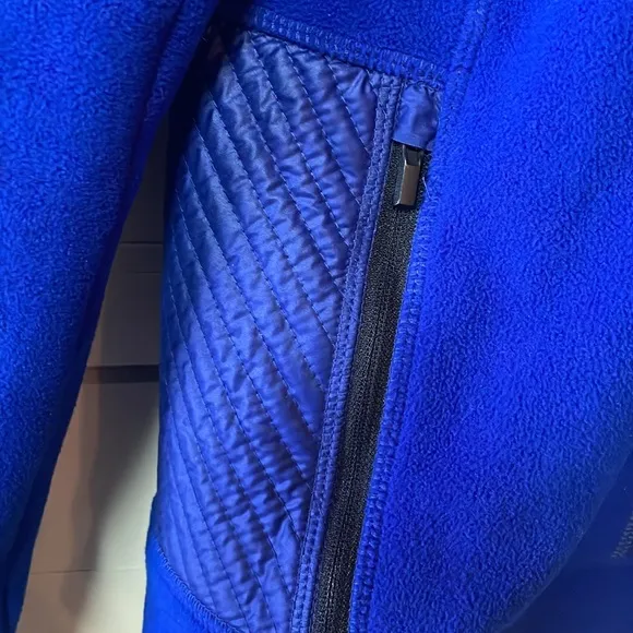 ATHLETA Power Peak Double Zip Jacket Blue Fleece HoodieDouble Zipper Size M.