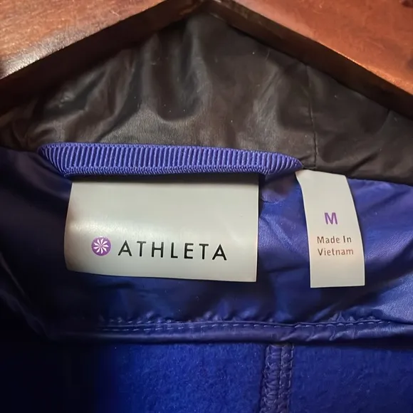 ATHLETA Power Peak Double Zip Jacket Blue Fleece HoodieDouble Zipper Size M.