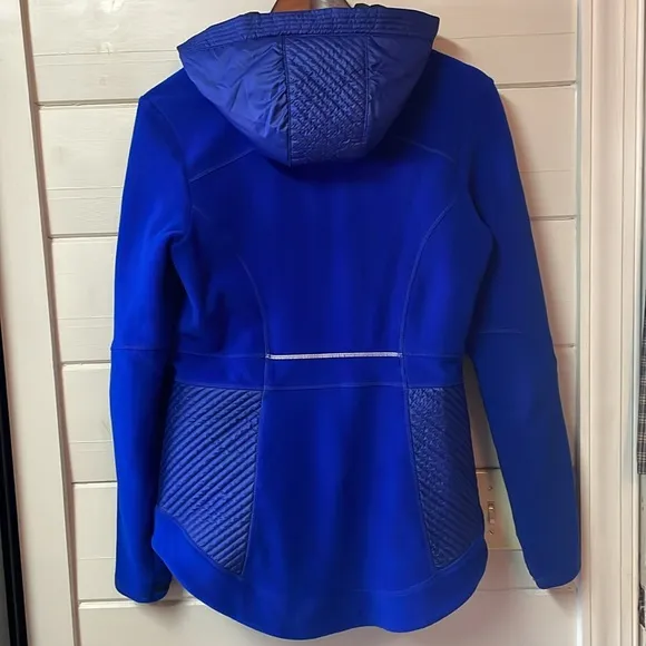 ATHLETA Power Peak Double Zip Jacket Blue Fleece HoodieDouble Zipper Size M.