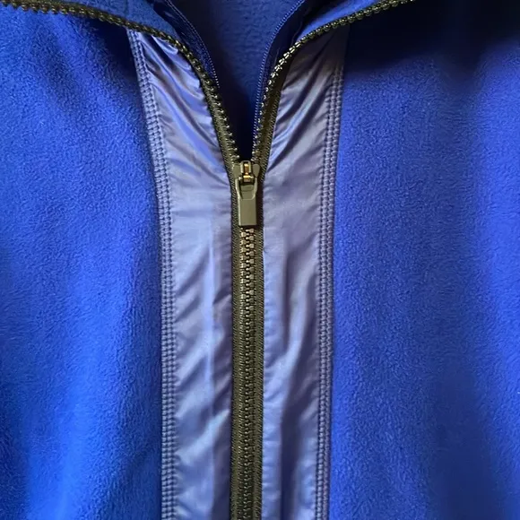 ATHLETA Power Peak Double Zip Jacket Blue Fleece HoodieDouble Zipper Size M.