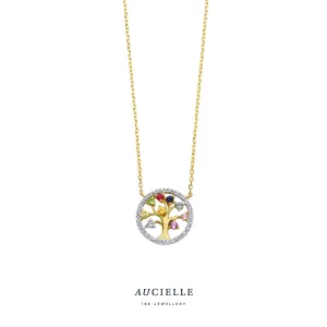 Aucielle - Collier - Arbre de vie, Or Jaune, Zircons multicolores et Diamant (AK0024D/45)