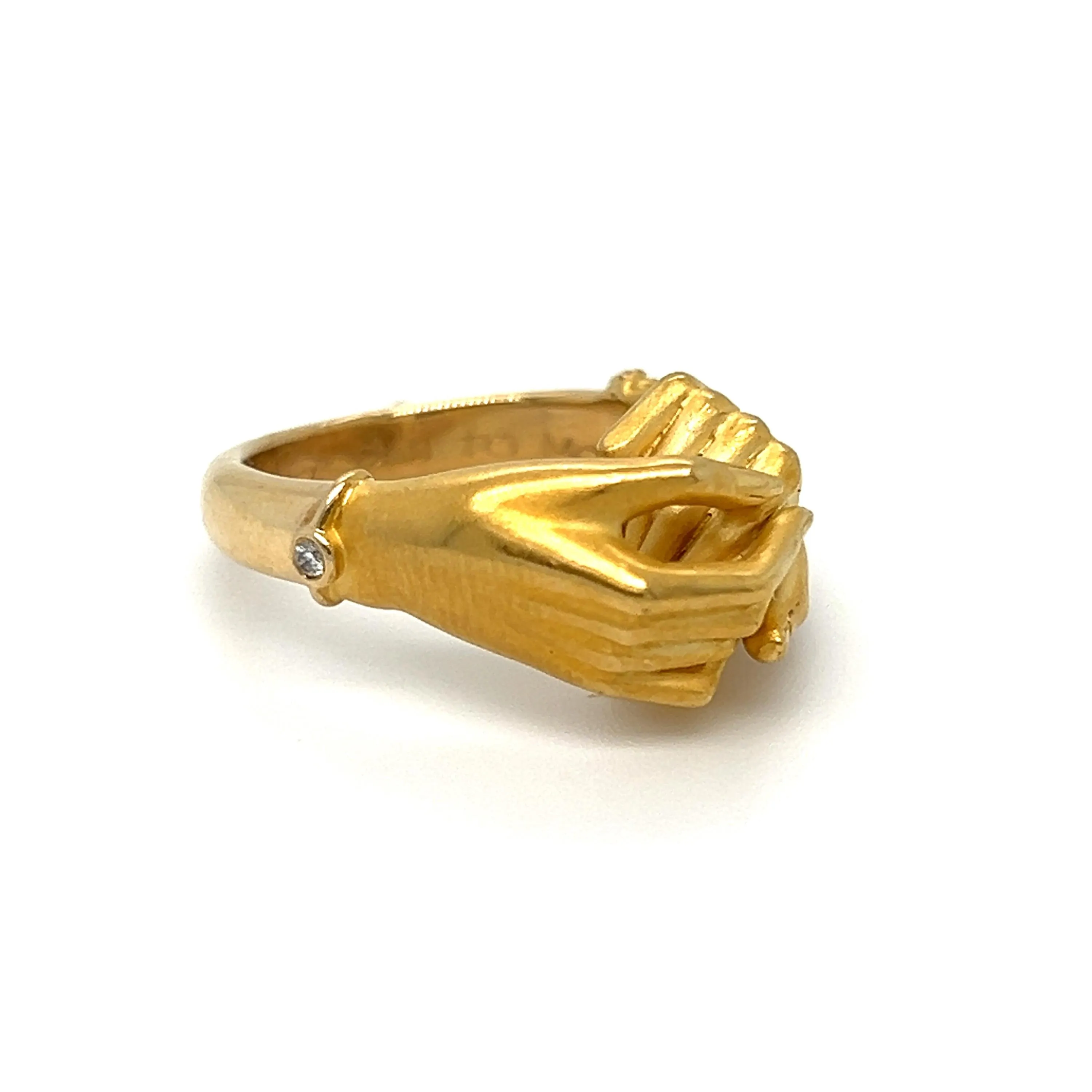 Authentic Vintage Carrera y Carrera Diamond &#39;Hands&#39; Ring in 18K Yellow Gold with Diamond accent.