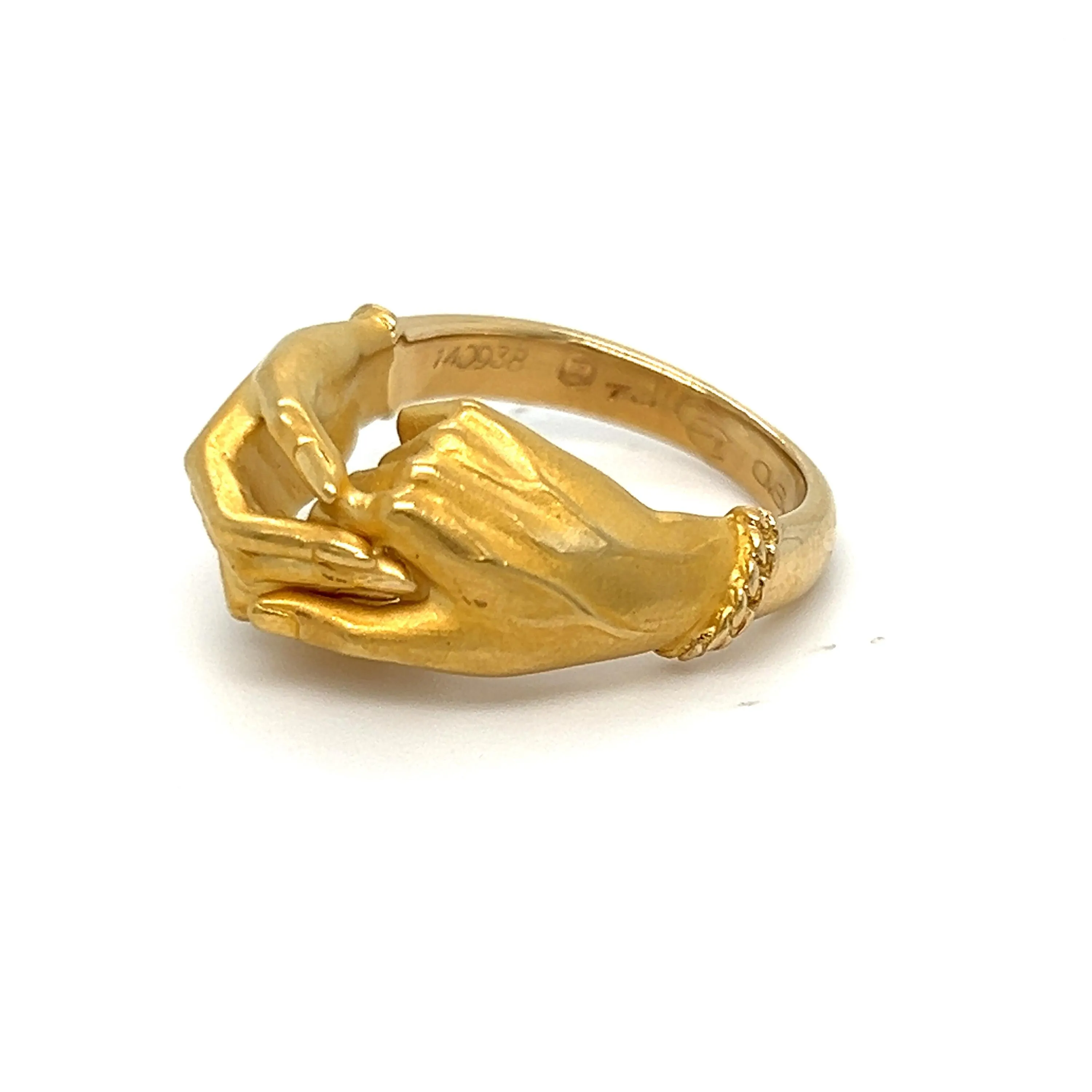 Authentic Vintage Carrera y Carrera Diamond &#39;Hands&#39; Ring in 18K Yellow Gold with Diamond accent.