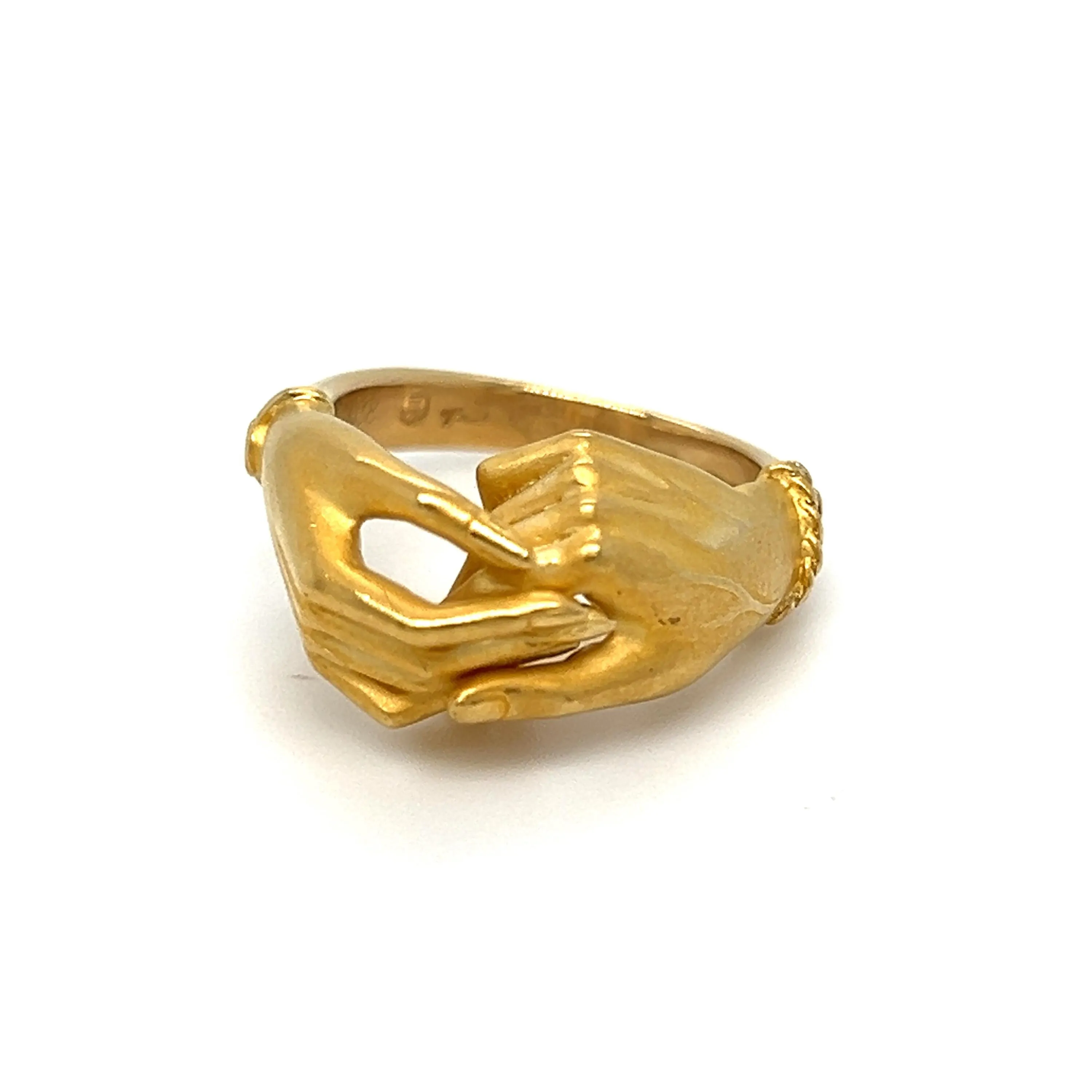 Authentic Vintage Carrera y Carrera Diamond &#39;Hands&#39; Ring in 18K Yellow Gold with Diamond accent.
