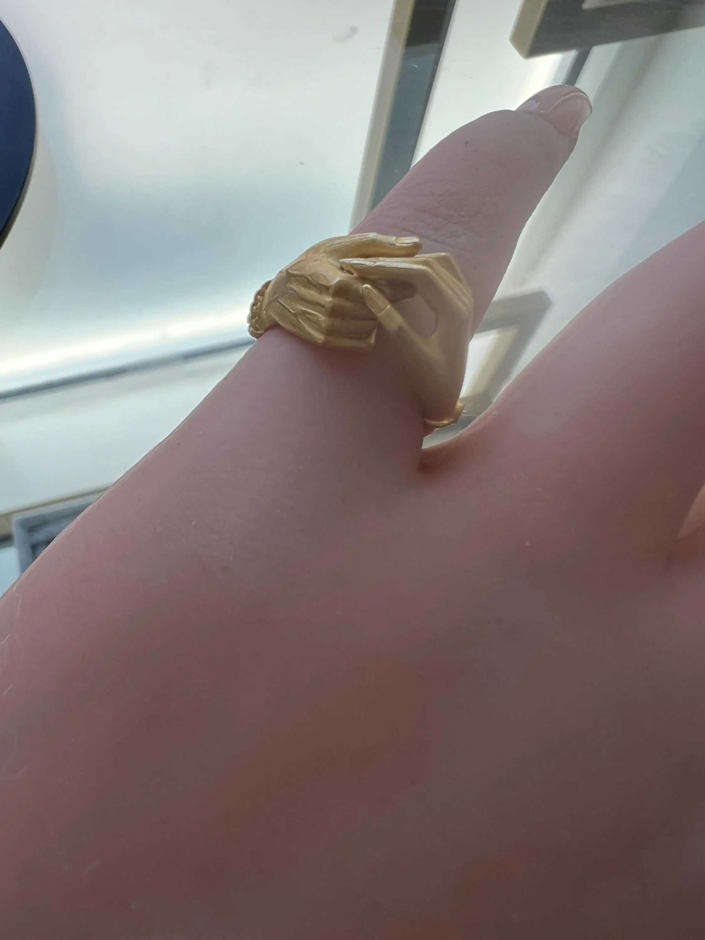 Authentic Vintage Carrera y Carrera Diamond &#39;Hands&#39; Ring in 18K Yellow Gold with Diamond accent.