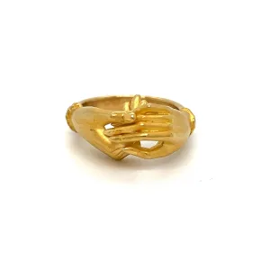 Authentic Vintage Carrera y Carrera Diamond &#39;Hands&#39; Ring in 18K Yellow Gold with Diamond accent.