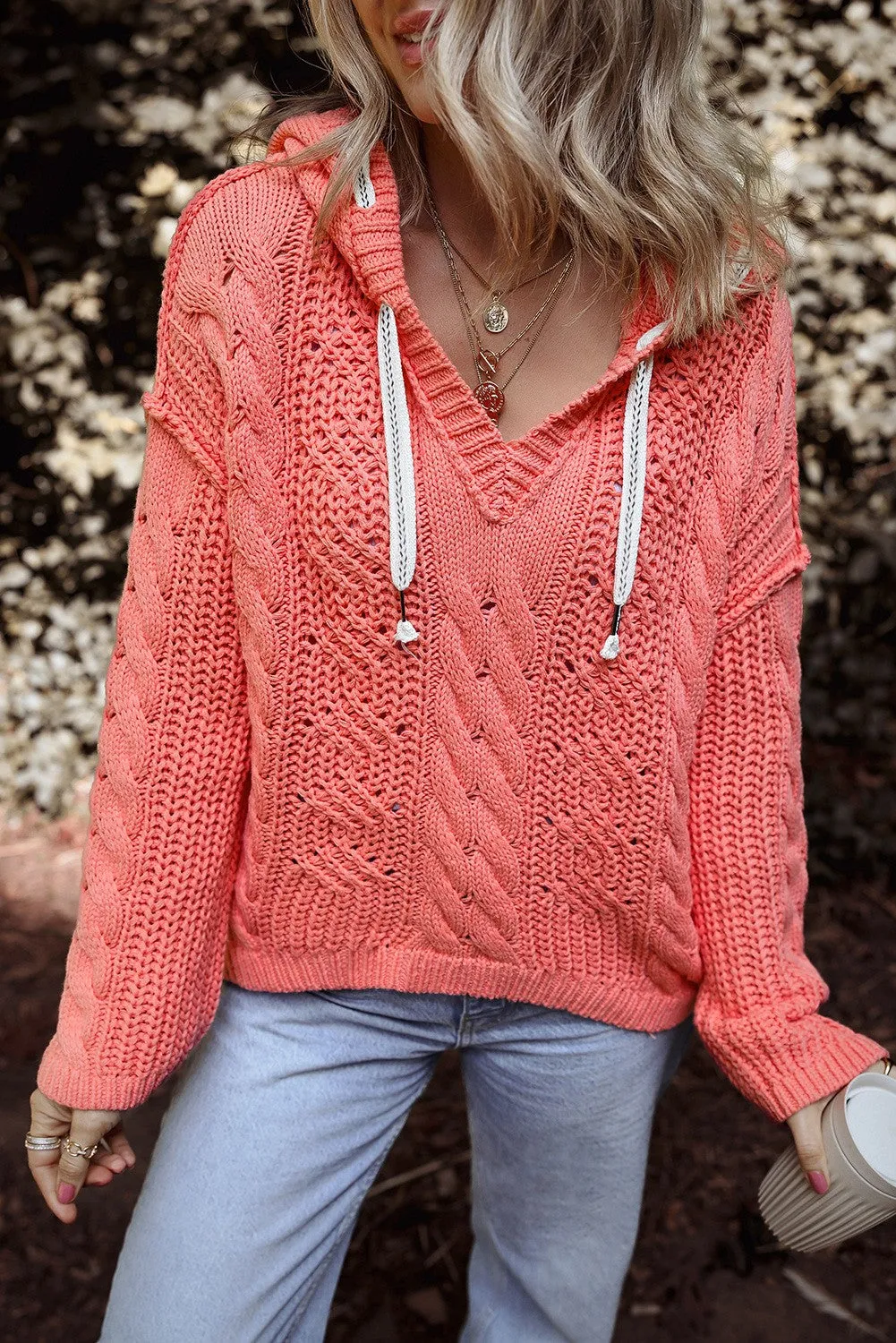 Axl V Neck Contrast Drawstring Hoodie Sweater