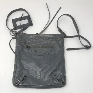 Balenciaga Dark Grey Leather Moto Cross Crossbody Satchel Agnu