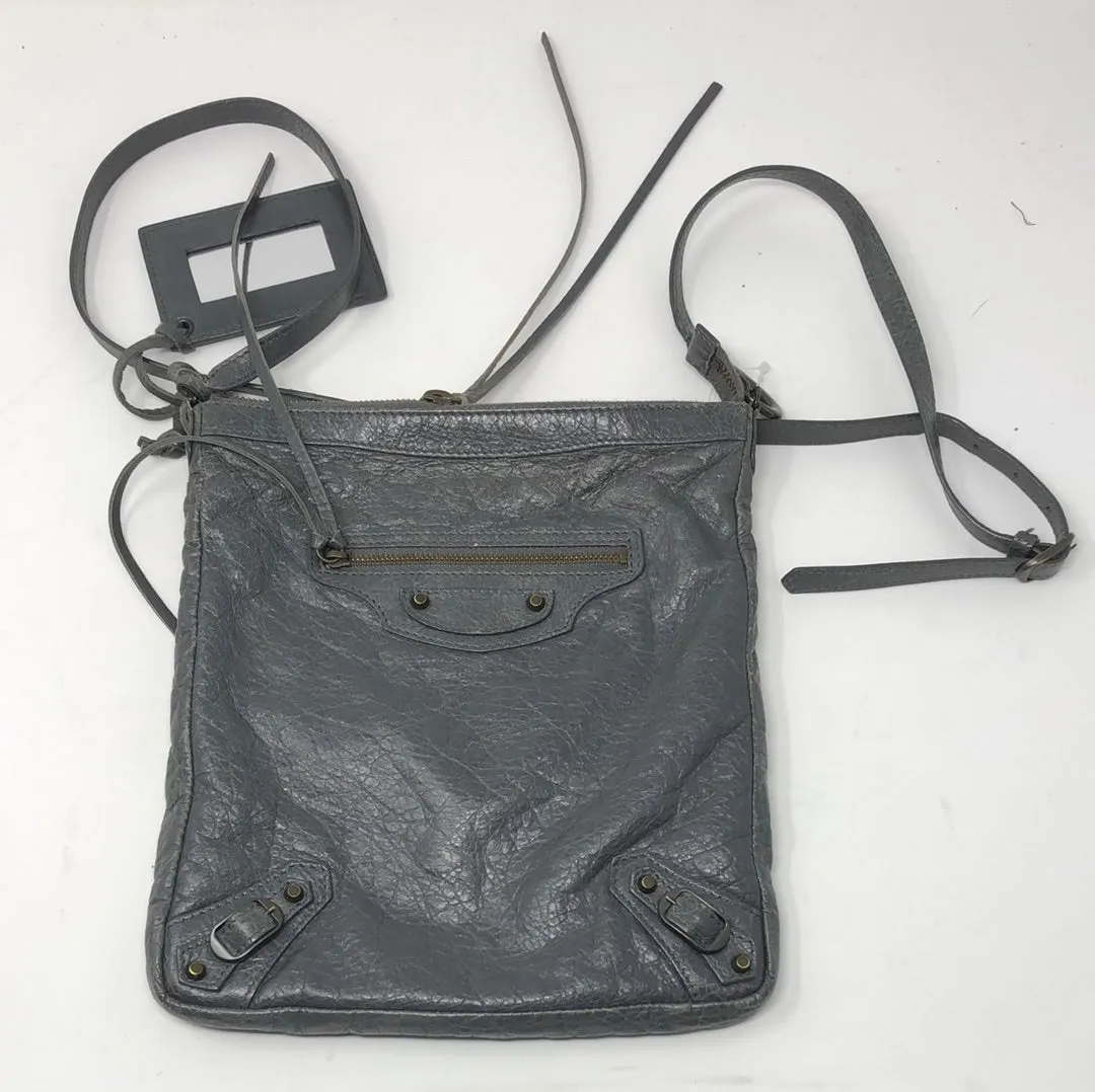 Balenciaga Dark Grey Leather Moto Cross Crossbody Satchel Agnu