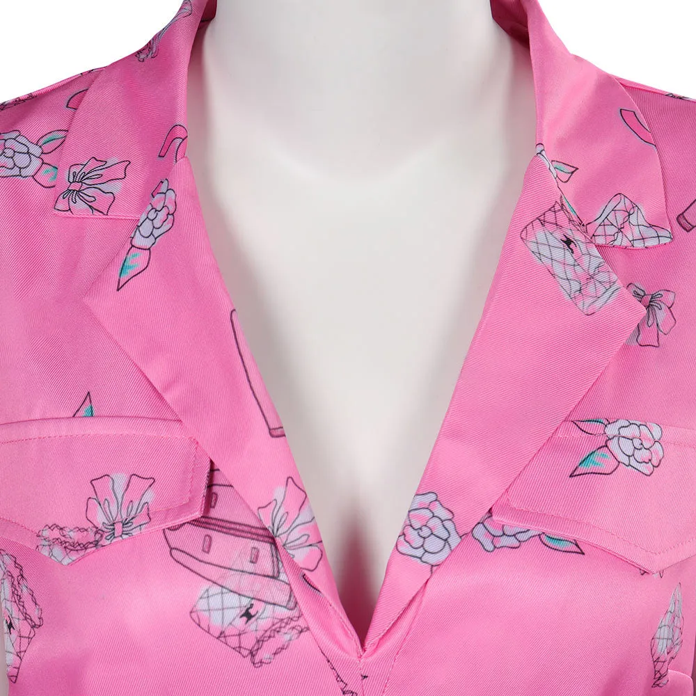 Barbie 2023 Original Design Pink Sleeveless Printed Dress Cosplay Costume Halloween Carnival Suit
