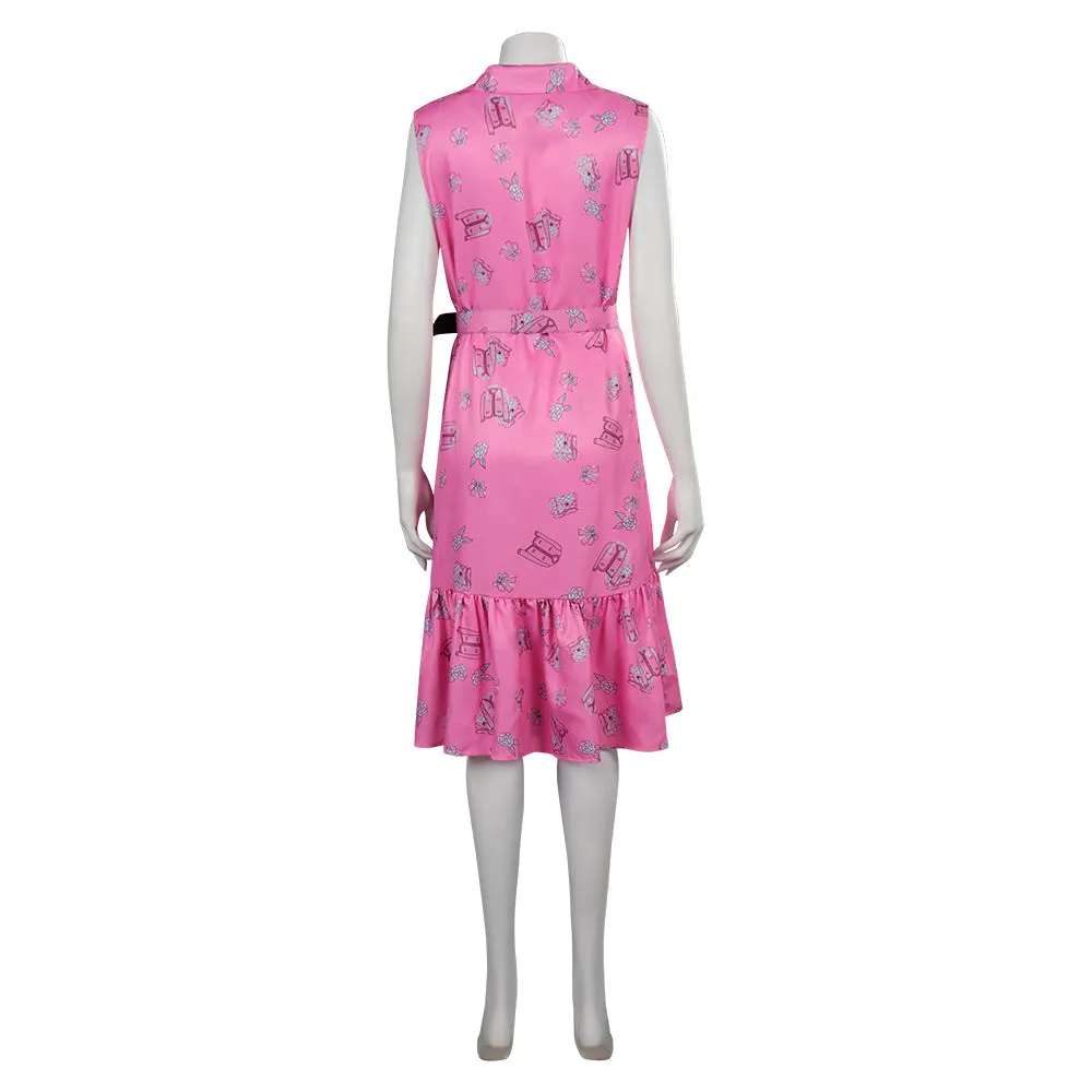 Barbie 2023 Original Design Pink Sleeveless Printed Dress Cosplay Costume Halloween Carnival Suit