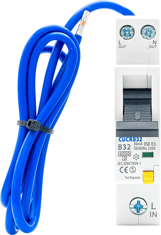 BG CUCRB32 32A SP 1 Module B Curve 6kA 30mA Type AC Compact RCBO