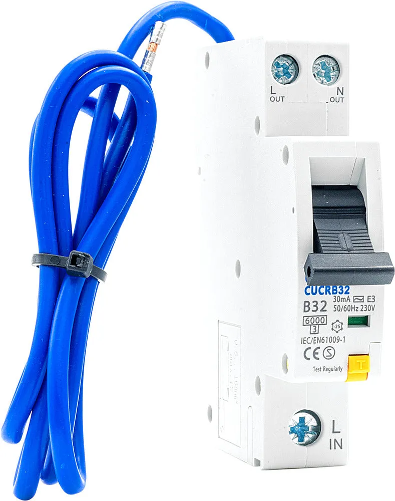 BG CUCRB32 32A SP 1 Module B Curve 6kA 30mA Type AC Compact RCBO
